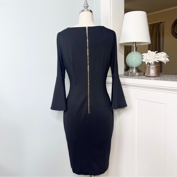 Calvin Klein Black Bell Sleeve Sheath Dress 4 Small - Picture 7 of 14